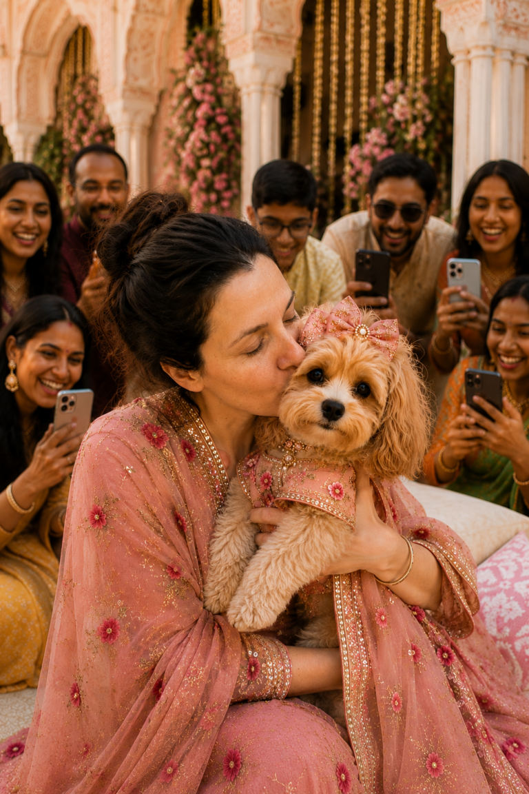 Bride and groom at a colorful Indian wedding ceremony