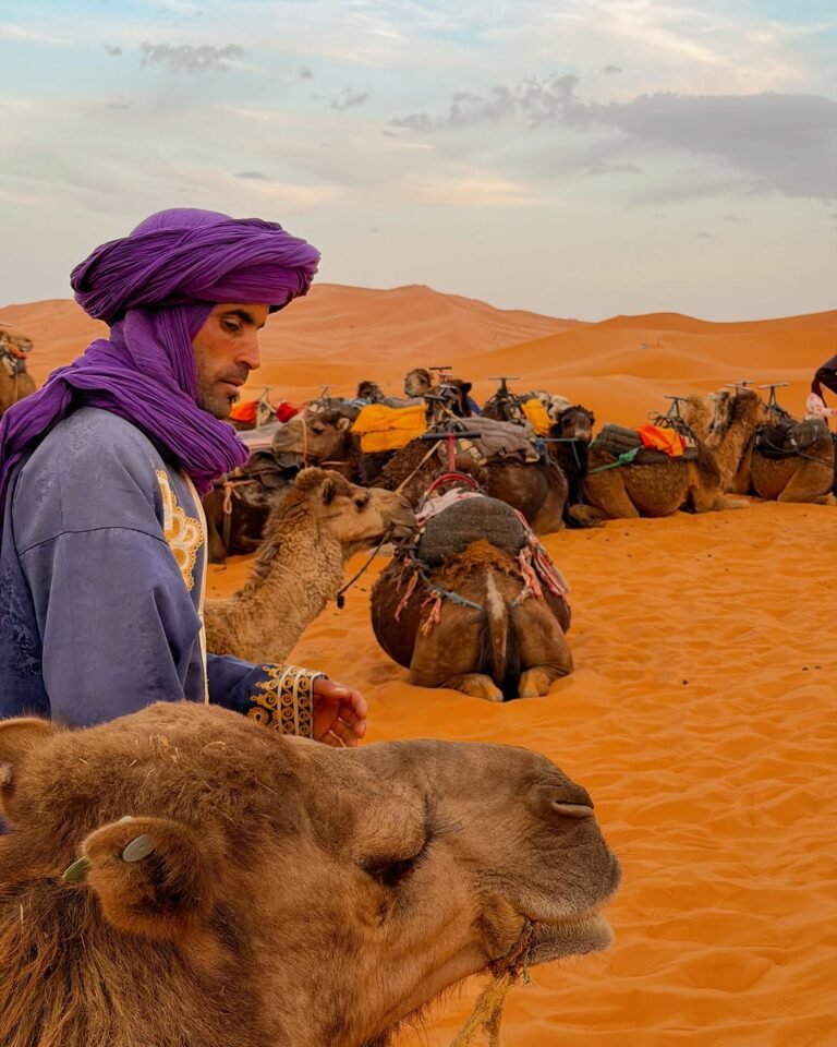 Sahara 9 Portrait of a traveller in a deep blue Saharan turban against a clear sky