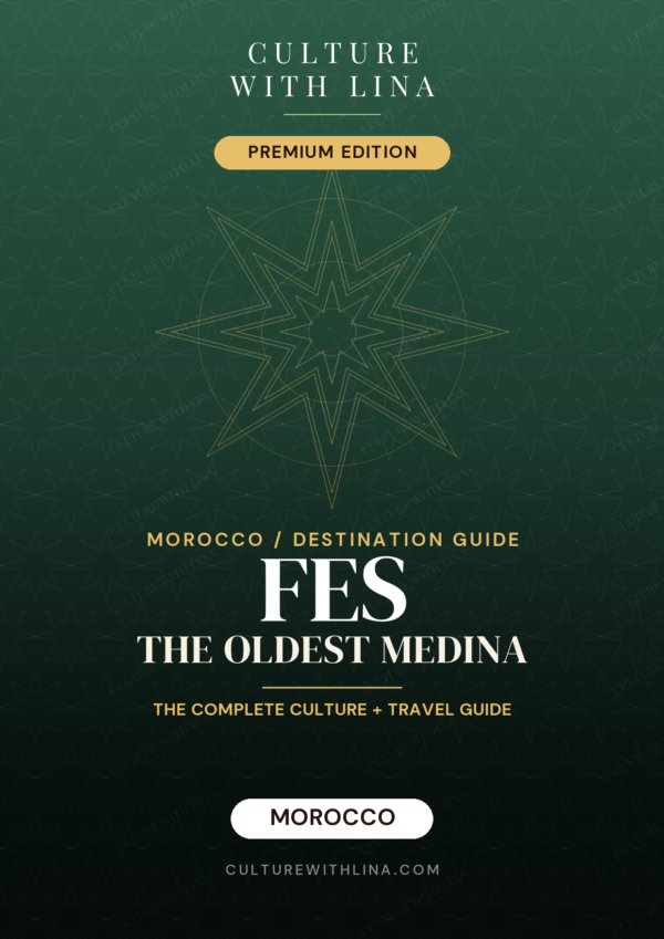 Home 6 Fes travel guide cover, the oldest medina, Culture With Lina illustrated PDF