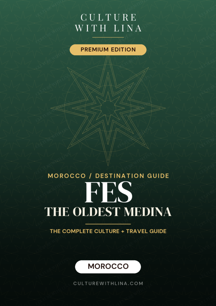 Fes travel guide cover, the oldest medina, Culture With Lina illustrated PDF