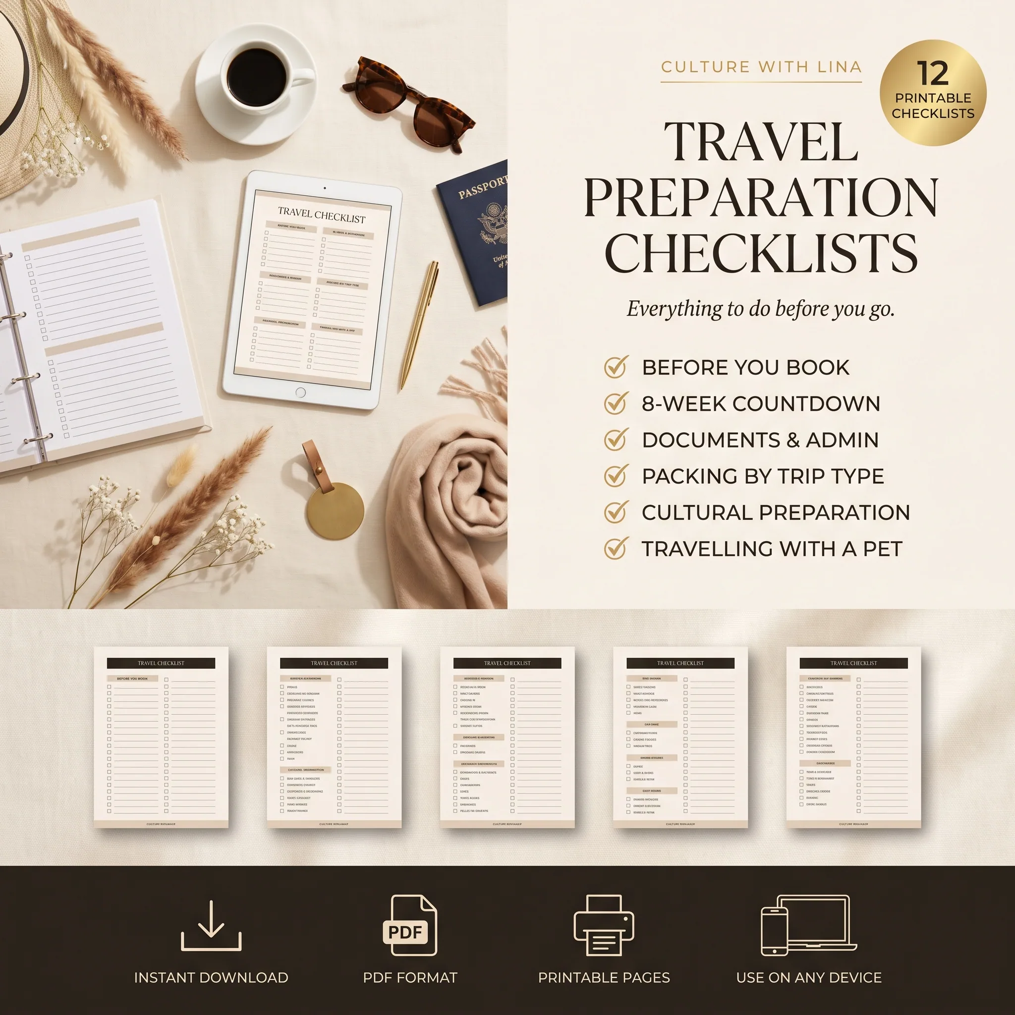 Travel Preparation Checklists 1 Travel Preparation Checklists by Culture With Lina — 12 printable travel planning and packing checklists in PDF format
