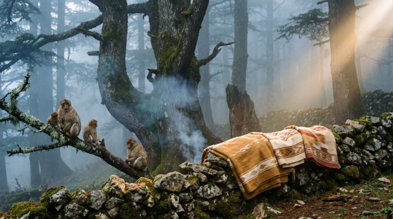 Cedar forest and Barbary macaques in the Middle Atlas near Azrou, Morocco