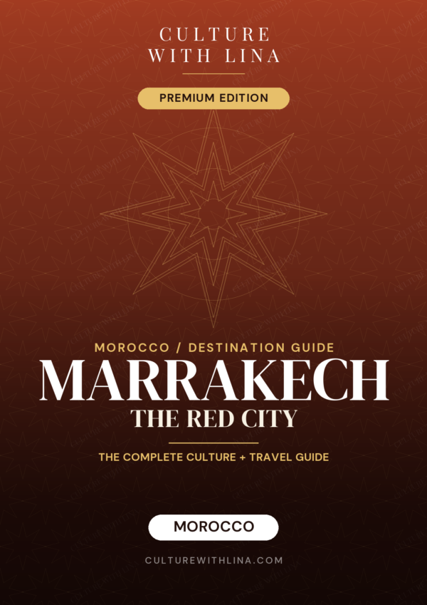 Home 9 Marrakech travel guide cover, The Red City, Culture With Lina illustrated PDF