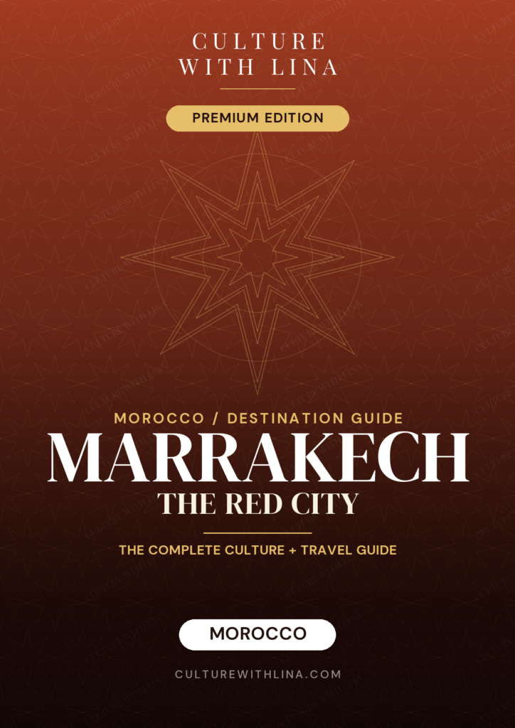 Marrakech travel guide cover, The Red City, Culture With Lina illustrated PDF
