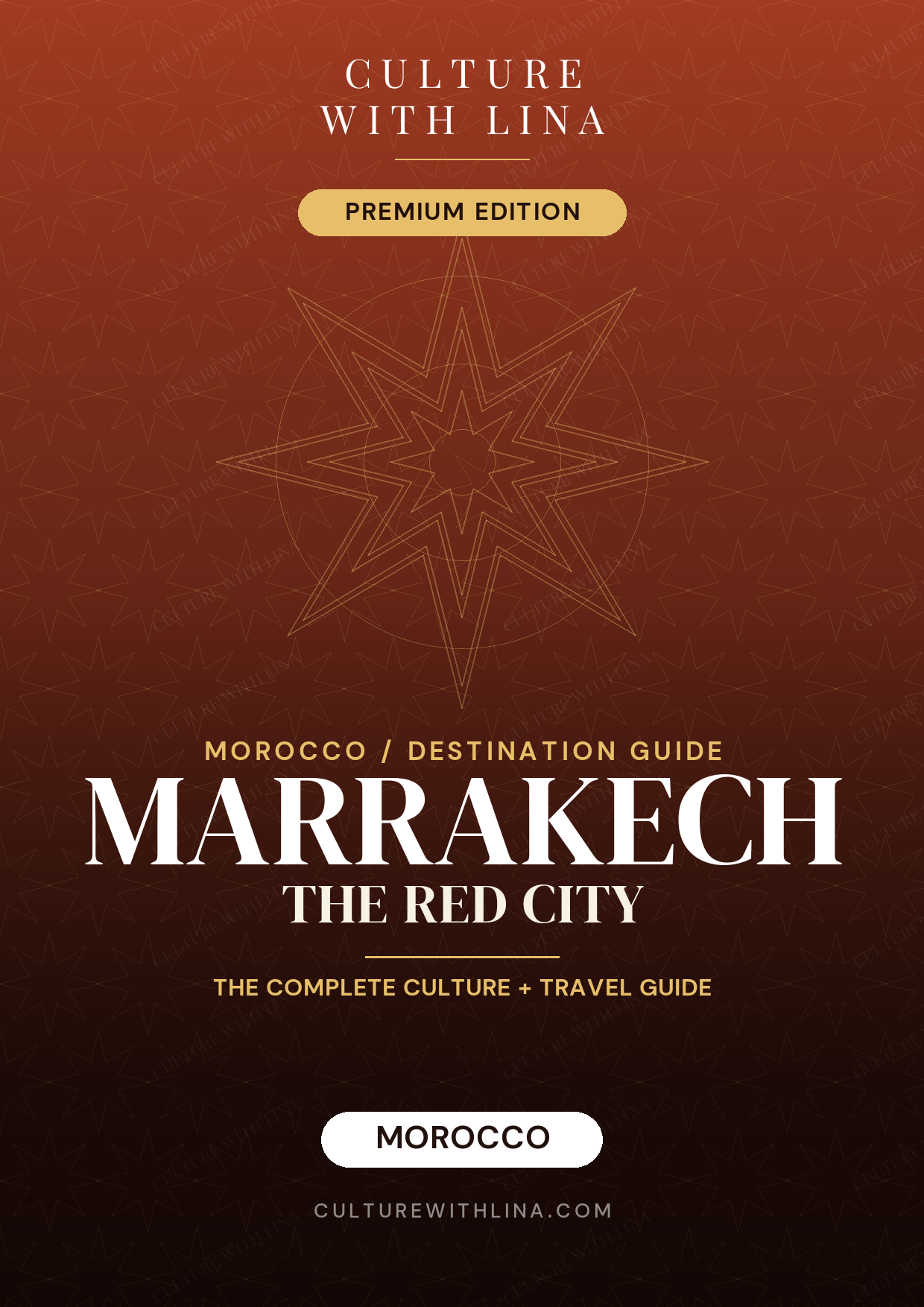 Marrakech — The Red City | Culture & Travel Guide 1 Marrakech travel guide cover, The Red City, Culture With Lina illustrated PDF