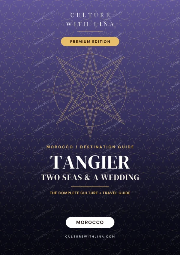 Tangier travel guide cover — two seas and a wedding, Culture With Lina illustrated PDF