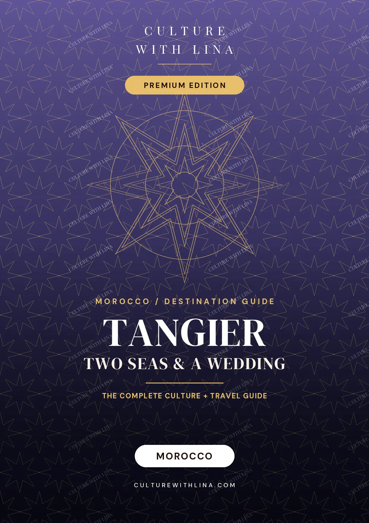 Tangier travel guide cover — two seas and a wedding, Culture With Lina illustrated PDF